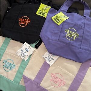 Trader Joe's Canvas Tote Bag Set - Black, Purple, Cream